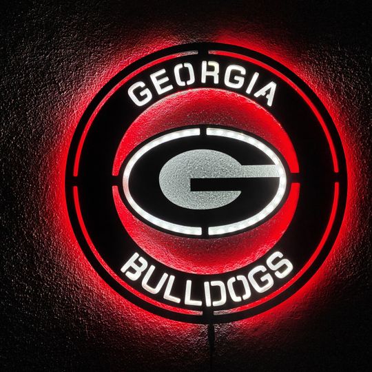 GA bulldogs LED Wall Sign: Black Composite Illuminated Sports Team Logo