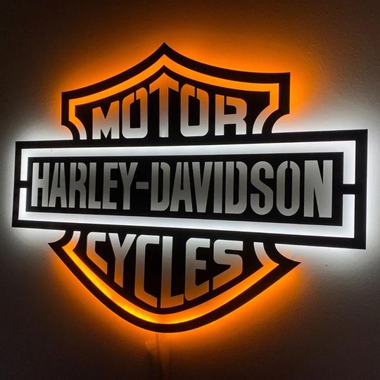 Motorcycle LED Sign: Black Composite Illuminated Garage Decor