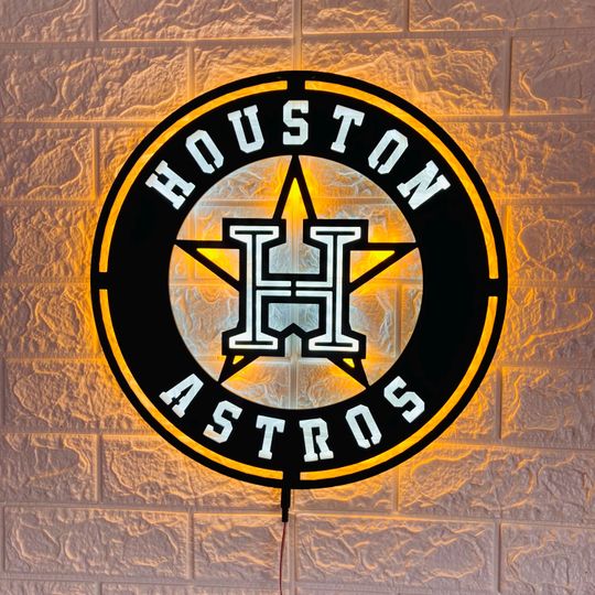 Custom Astros LED Wall Sign: Black Composite Illuminated Baseball Team Logo