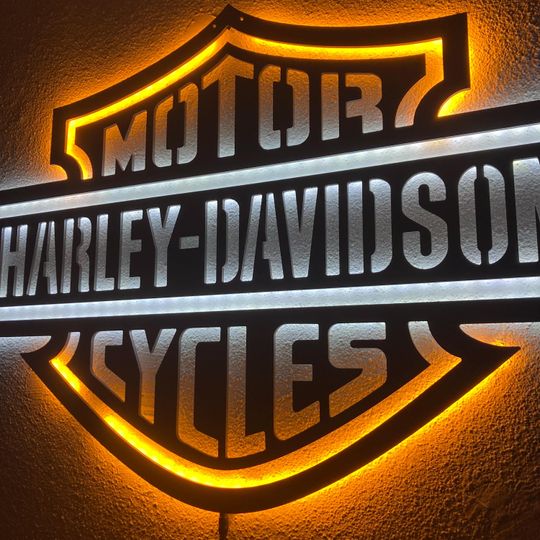 Motorcycle LED Sign: Black Composite Illuminated Garage Decor