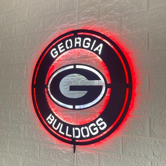 GA bulldogs LED Wall Sign: Black Composite Illuminated Sports Team Logo