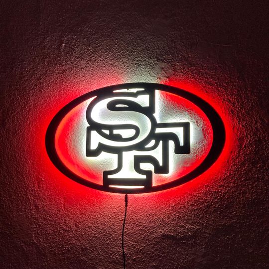 San Francisco 49ers LED Wall Sign: Black Composite Illuminated Sports Team Logo