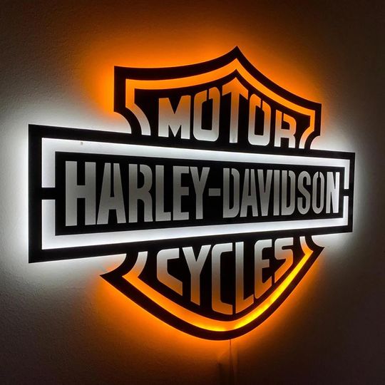 Motorcycle LED Sign: Black Composite Illuminated Garage Decor