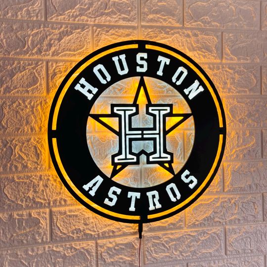Custom Astros LED Wall Sign: Black Composite Illuminated Baseball Team Logo