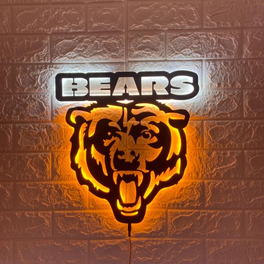 Chicago Bears LED Wall Sign: Black Composite Illuminated Sports Team Logo