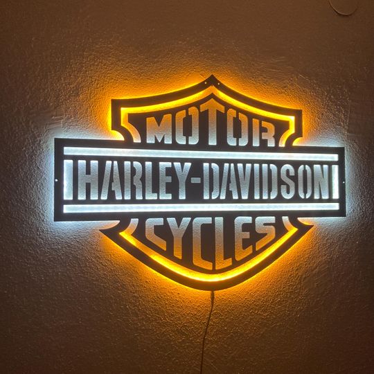 Motorcycle LED Sign: Black Composite Illuminated Garage Decor