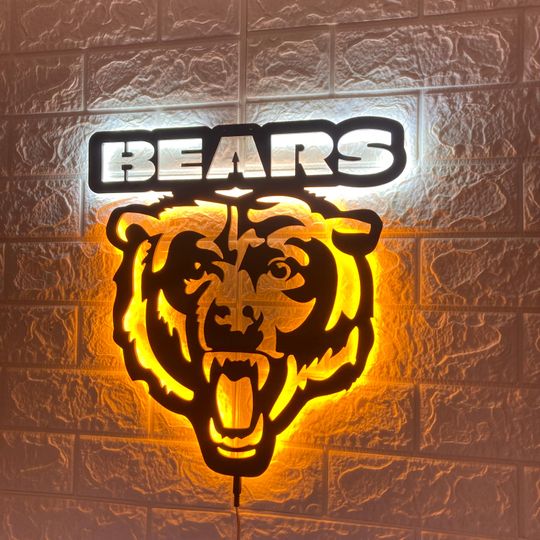 Chicago Bears LED Wall Sign: Black Composite Illuminated Sports Team Logo