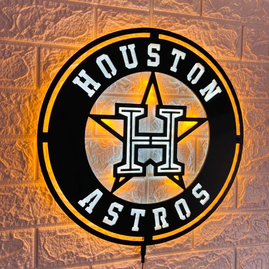 Custom Astros LED Wall Sign: Black Composite Illuminated Baseball Team Logo
