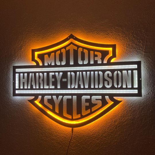 Motorcycle LED Sign: Black Composite Illuminated Garage Decor