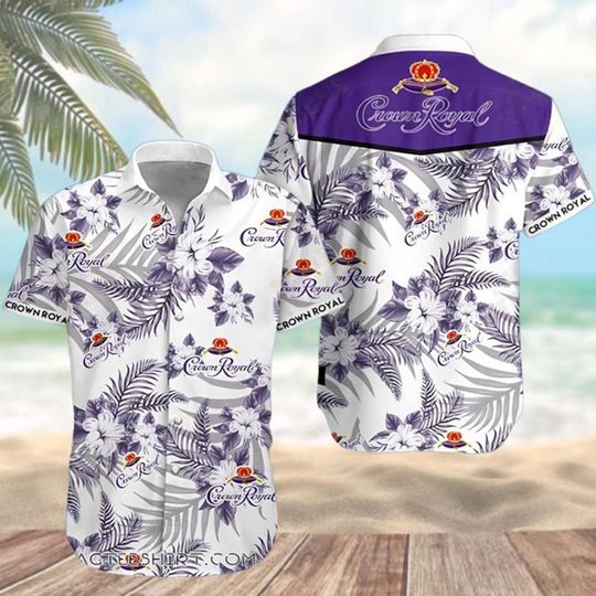 Crown Royal Hawaiian Shirt White Purple Floral Aloha Shirt for Men Summer Beach Party Button Up