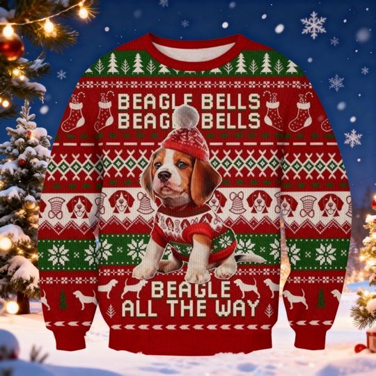 Beagle Bells Christmas Ugly Sweater for Dogs, Dog Lover Holiday Sweater