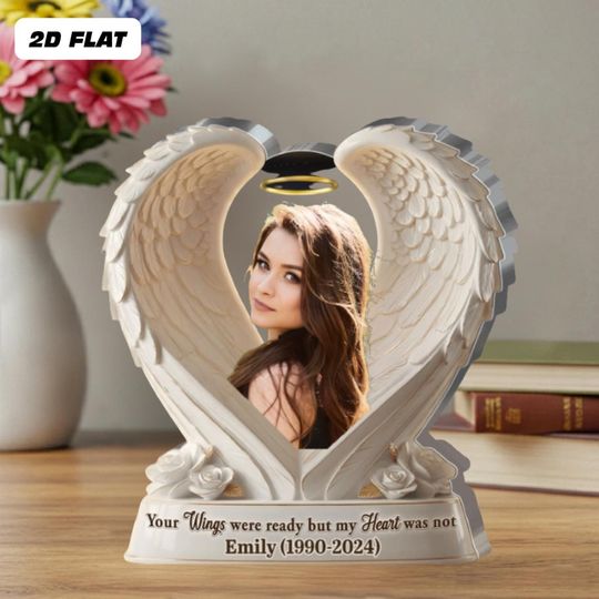 Personalized Memorial 2D Acrylic Plaque, Angel Wings Remembrance Gift, Memorial Acrylic Block, In Loving Memory Sign, Memorial Photo Plaque