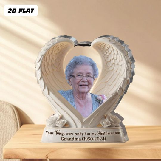 Personalized Memorial 2D Acrylic Plaque, Angel Wings Remembrance Gift, Memorial Acrylic Block, In Loving Memory Sign, Memorial Photo Plaque