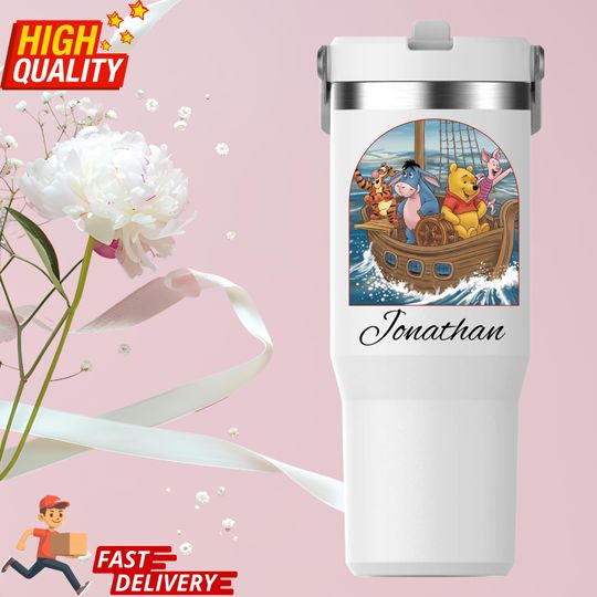 Personalized Winnie the Pooh Tumbler, Custom Name 30oz Travel Mug, Pooh & Friends Gift