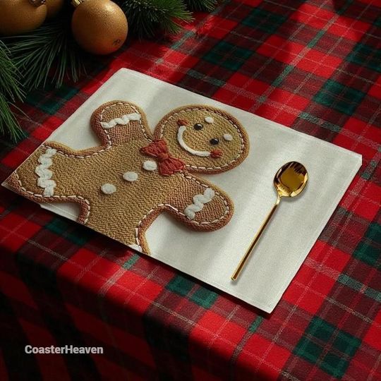 Gingerbread Man Christmas Placemats | Holiday Table Decor | Festive Dining Mat