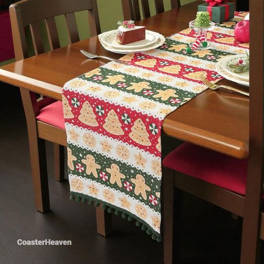 Christmas Gingerbread Table Runner | Festive Holiday Table Dcor