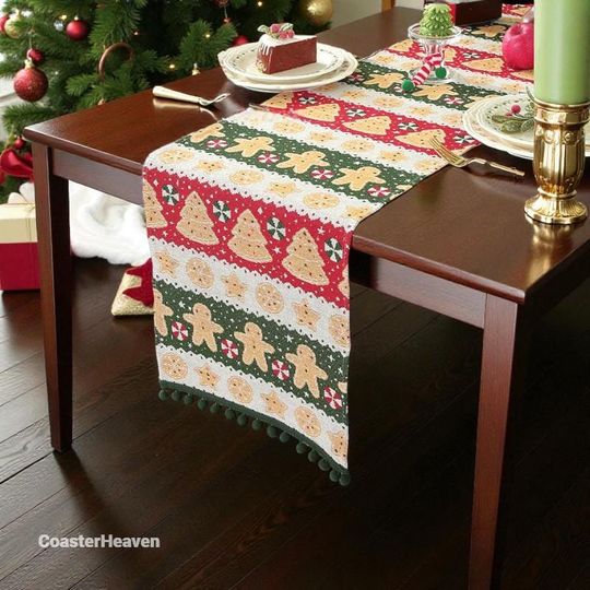 Christmas Gingerbread Table Runner | Festive Holiday Table Dcor