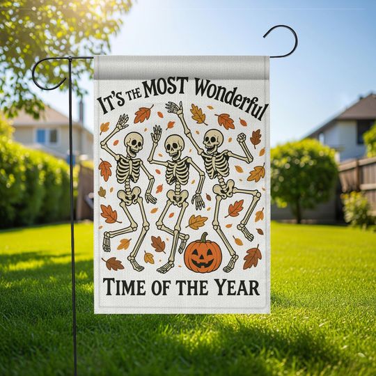 Funny Dancing Skeletons Halloween Garden Flag: Spooky Fall Decor