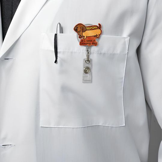 Funny Dachshund Badge Reel: Hot Dog Style Retractable ID Holder