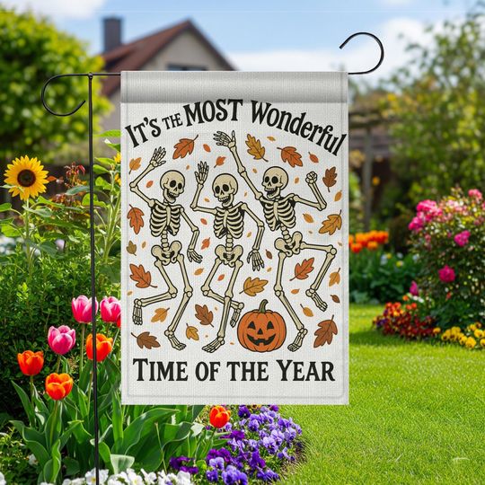 Funny Dancing Skeletons Halloween Garden Flag: Spooky Fall Decor