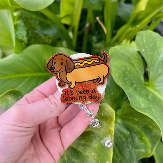 Funny Dachshund Badge Reel: Hot Dog Style Retractable ID Holder