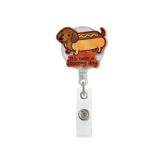 Funny Dachshund Badge Reel: Hot Dog Style Retractable ID Holder