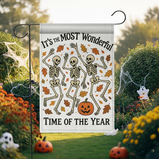 Funny Dancing Skeletons Halloween Garden Flag: Spooky Fall Decor