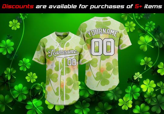 Custom Baseball JerseyPersonalized Name Number Logo, Lucky Team uniform, St. Patrick's Day Birthday Gift for Men Women Kid Toddler Fans