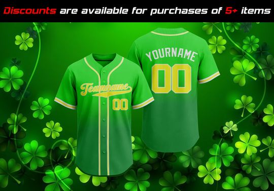 Custom Baseball JerseyPersonalized Name Number Logo, Lucky Team uniform, St. Patrick's Day Birthday Gift for Men Women Kid Toddler Fans