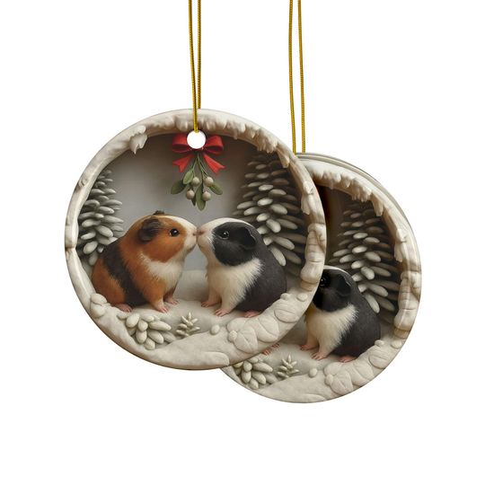 2D Guinea Pig Christmas Ornament  Double-Sided Ceramic Keepsake