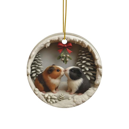 2D Guinea Pig Christmas Ornament  Double-Sided Ceramic Keepsake