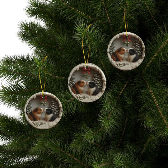 2D Guinea Pig Christmas Ornament  Double-Sided Ceramic Keepsake
