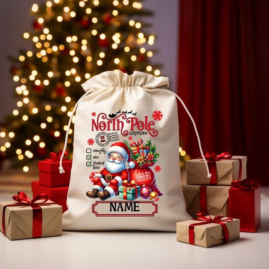 Personalized Santa Sack  North Pole Delivery Bag  Multiple Characters  Custom Name Gift Bag
