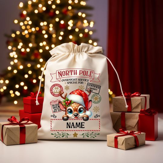 Personalized Santa Sack  North Pole Delivery Bag  Multiple Characters  Custom Name Gift Bag