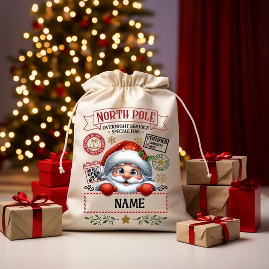 Personalized Santa Sack  North Pole Delivery Bag  Multiple Characters  Custom Name Gift Bag