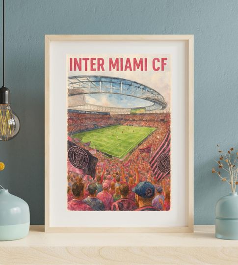 Inter Miami CF Watercolor Poster Miami Freedom Park MLS Vertical Print