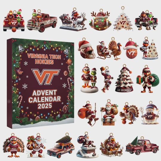 Virginia Tech Hokies Advent Calendar 2025  24 Team Collectibles & Ornaments, College Football Christmas Countdown Gift Box