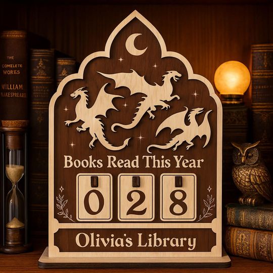 Personalized Reading Tracker Sign, Dragon Design, Book Lover Gift