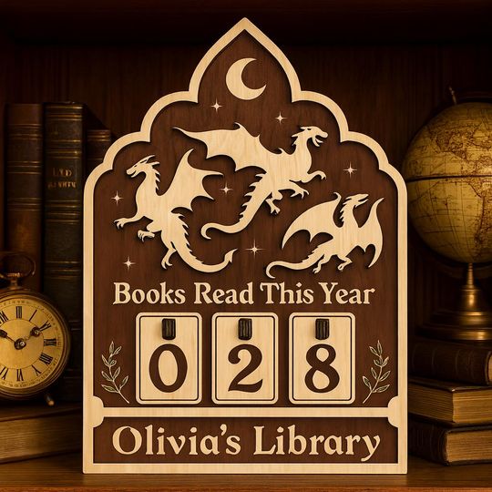 Personalized Reading Tracker Sign, Dragon Design, Book Lover Gift