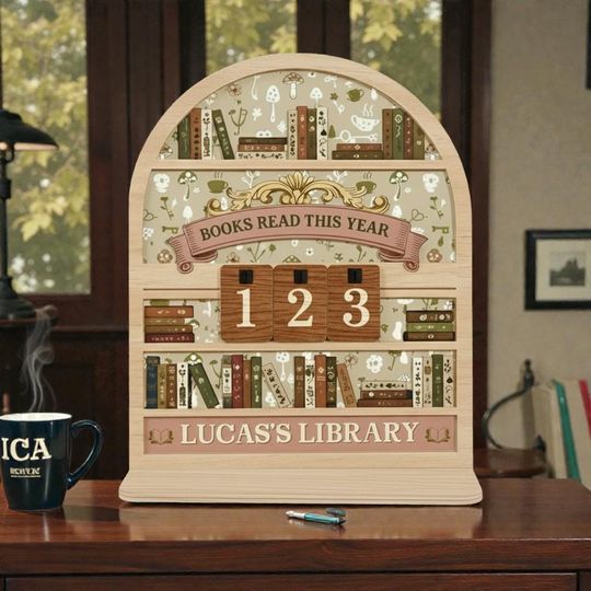 Custom Mushroom and Key Book Tracker, Personalized Forest Reading Sign, Whimsical Library Decor, Bookish Gift, Vintage Style Counter