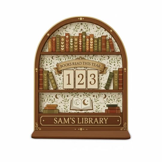 Custom Botanical Moon Book Tracker, Personalized Forest Reading Sign, Celestial Library Decor, Bookish Gift, Nature Theme Book Counter