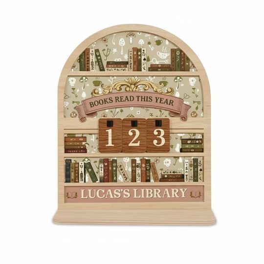 Custom Mushroom and Key Book Tracker, Personalized Forest Reading Sign, Whimsical Library Decor, Bookish Gift, Vintage Style Counter