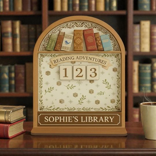 Custom Reading Adventures Book Tracker, Personalized Bird and Leaf Sign, Light Wood Library Decor, Bookish Gift, Reading Progress