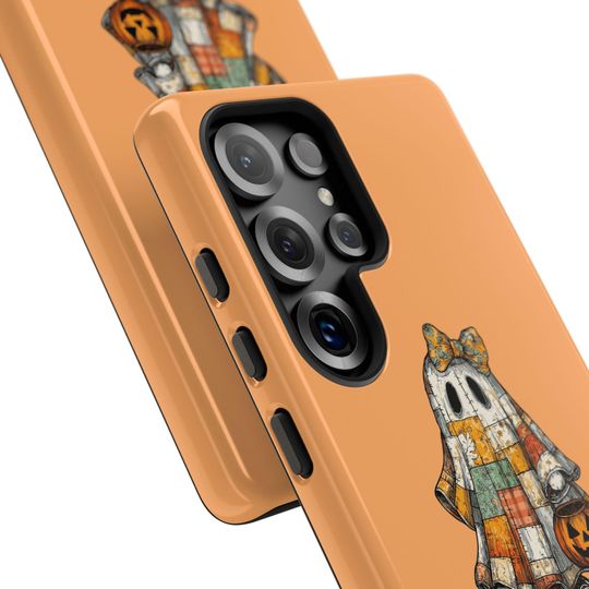 Halloween Ghost Phone Case, Orange Trick or Treat Aesthetic