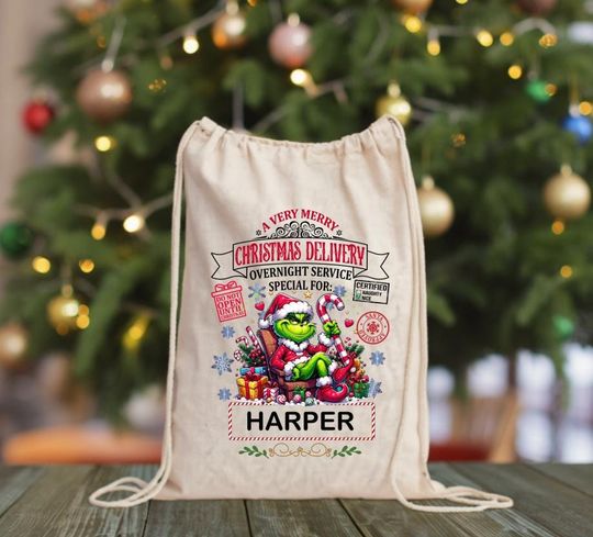 Custom funny character Santa Sack: Personalized Christmas Gift Bag