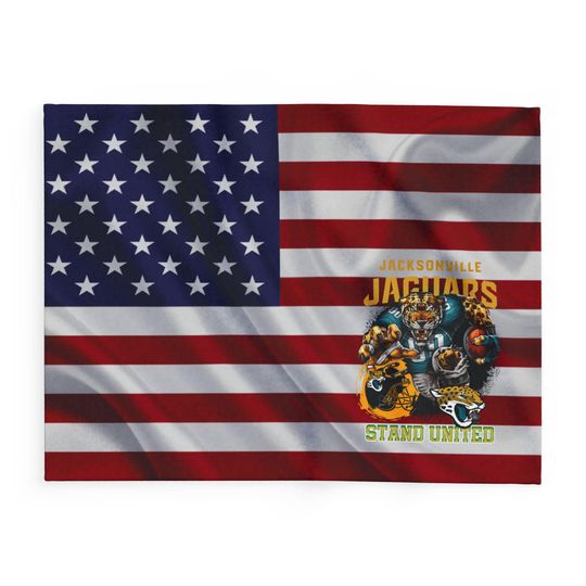 Jacksonville Football Team Jaguars Fleece Blanket, American Flag Football Blanket Gift for Fan