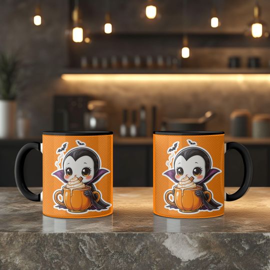 Pumpkin Spice Vampire Mug | Cute Halloween Accent Mug, Vampire Coffee Cup