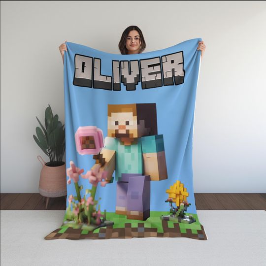 Personalized Large Minecraft Blanket | Gift for Gamers, Minecraft Blanket, Cozy Woven Blanket, Gift for kids, christmas gift