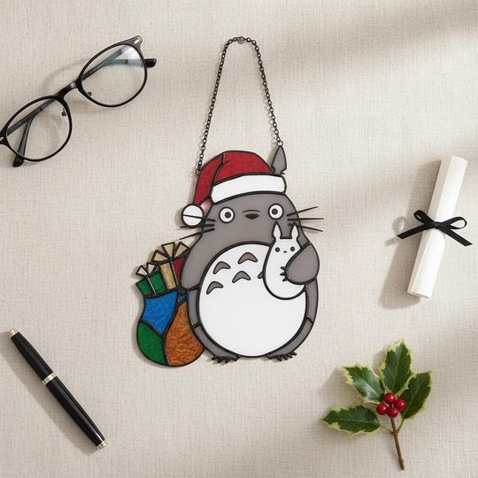 Totoro Christmas Resin Suncatcher, Studio Ghibli Holiday Window Decor