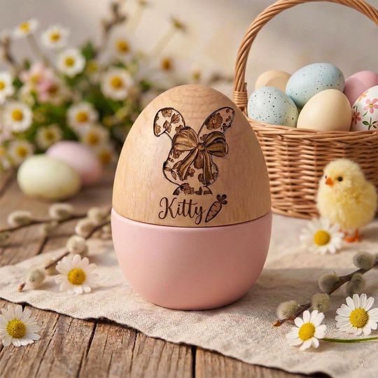 Custom Kids Easter Gift, Easter Basket Stuffer, Personalized Fillable Easter Wooden Egg, 1st Easter Baby Keepsake